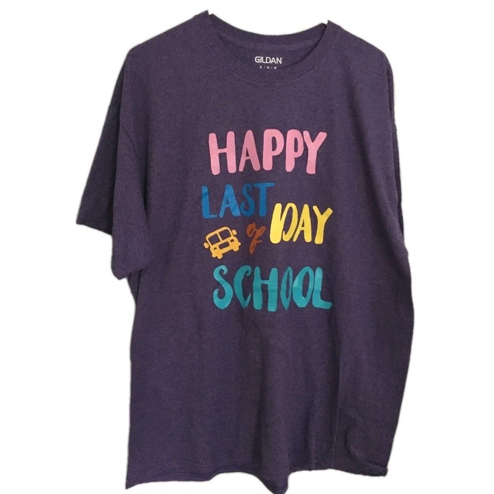 Gildan Shirt Women XL Purple Happy Last Day School Graphic Tee Teacher Student
